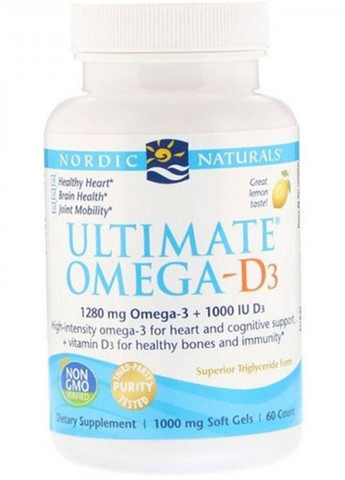 Ultimate Omega-D3 1000 mg 60 Soft Gels Great Lemon taste Nordic Naturals (258678480)