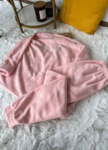 Розовая зимняя женская тёплая зимняя пижама кофта + брюки No Brand