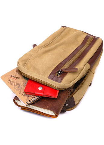 Интересная мужская сумка через плечо из плотного текстиля 22194 Песочный Vintage (267925302)