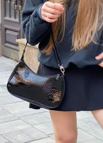 Женская сумка багет рептилия черная No Brand (268136497)