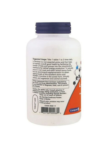 L-Carnitine 1000 mg 100 Tabs NF00068 Now Foods (258678477)