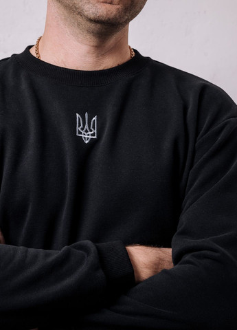 Мужской свитшот с вышивкой "Классический Тризуб" VINCA - крой украинская символика черный повседневный хлопок, трикотаж - (264074404)