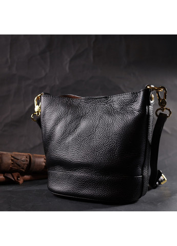 Кожаная женская сумка с автономной косметичкой внутри 22363 Черная Vintage (276457611)