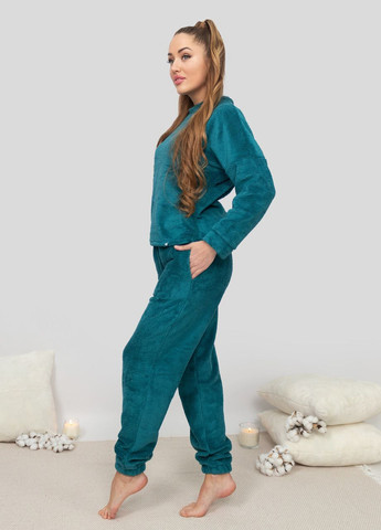 Темно-бирюзовая всесезон пижама костюм домашний махровый кофта со штанами темно-бирюзовый Maybel