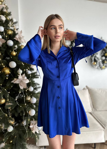 Синее кэжуал женское платье шёлк No Brand