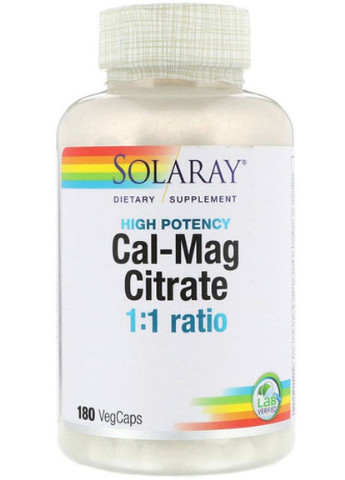 Cal-Mag Citrate, 1:1 Ratio, High Potency 180 Veg Caps SOR04525 Solaray (256725424)