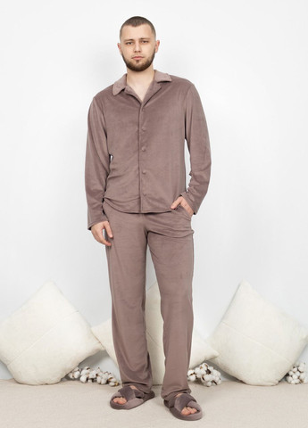 Пижама костюм мужской домашний велюровый рубашка со штанами Мокко Maybel (276970333)