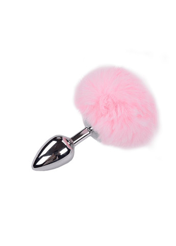Металлическая анальная пробка Кроличий хвостик Alive Fluffy Plug M Pink, диаметр 3,4 см ADDICTION (258261782)