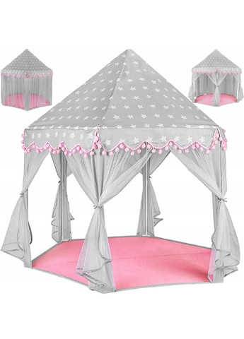 Детская игровая палатка шатер домик замок дворец для детей малышей 123х123х140 см (475160-Prob) Серо-розовый Unbranded (262596929)