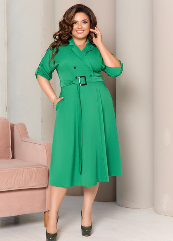 Зеленое женское платье с поясом цвет зеленый р.48/50 441587 New Trend