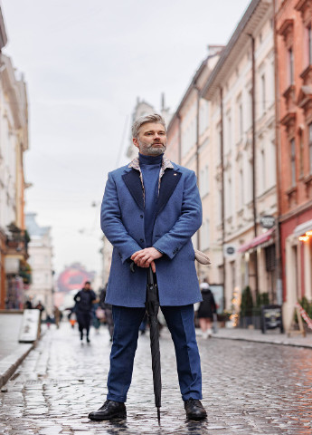 Синее демисезонное Пальто з шерсті та кашеміру синє Andreas Moskin