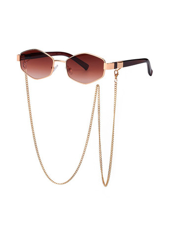 Солнцезащитные очки шестигранные c цепочкой Delight коричневые с золотом No Brand (277979513)