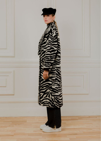 Черно-белое демисезонное Шерстяное пальто с животным принтом Меди двубортное Dolcedonna