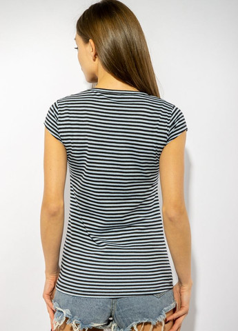 Футболка женская в полоску с принтом (Черно-голубой) Time of Style - (261922675)