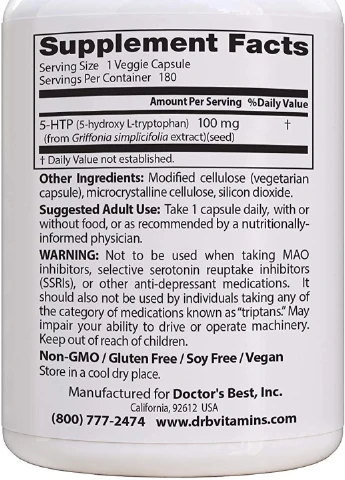 5-Гідрокситриптофан 5-HTP 100 mg 180 veg caps Doctor's Best (256946217)