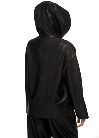 Черная демисезонная женская кожаная куртка классика с капюшоном оверсайз oversize натуральная кожа. весна осень демисезон fer2683 черная Actors