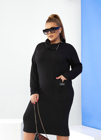 Черное женское приталенное платье трикотаж со змейкой черного цвета р.48/50 385924 New Trend