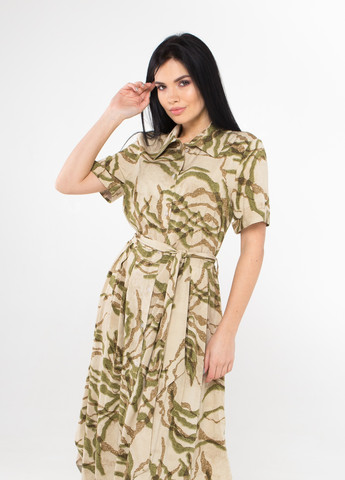Оливковое (хаки) повседневный женское платье-рубашка летнее SK