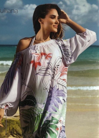 Туника платье пляжное свободного кроя One size Белая с растительным принтом Julliana 17142L Toccata (259214543)