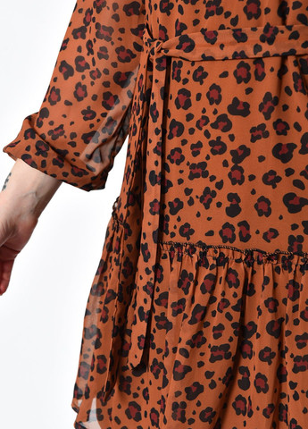 Коричнева кежуал сукня жіноча коричневого кольору з леопардовим принтом балон Let's Shop леопардовий