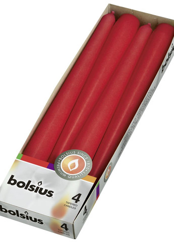 Свеча столовая конусная 24.5х2.4см красная 4шт. (BOL-350941) Bolsius (263945498)