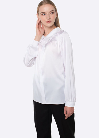 Белоснежная демисезонная жемчужно-белая блуза из вискозного атласа 1311 Cat Orange