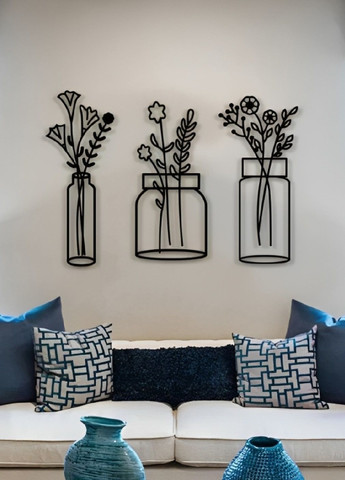 Декоративное объемное панно декор картина трехмодульная на стену в гостиную спальню 80х100 см (475923-Prob) Цветы в банке Unbranded (275068610)