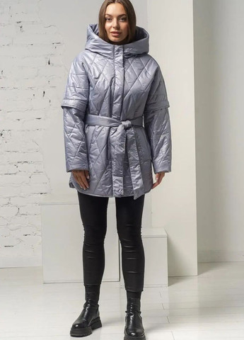 Сіра демісезонна осіння жіноча куртка вкликого розміру SK