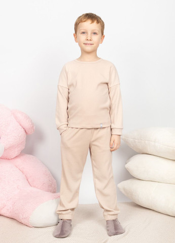 Бежевая пижама детская домашняя рубчик кофта со штанами крем Maybel