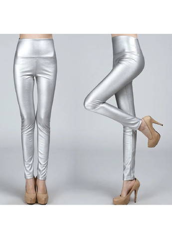 Жіночі лосини утеплені із екошкіри срібні No Brand (271960866)