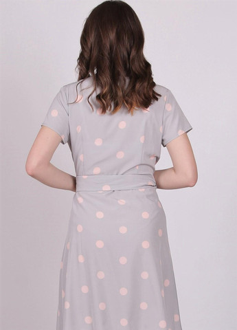 Серое кэжуал платье женское 120 горох розовый софт серое Актуаль
