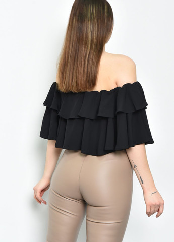 Чорна літня блуза-топ жіноча чорного кольору з баскою Let's Shop