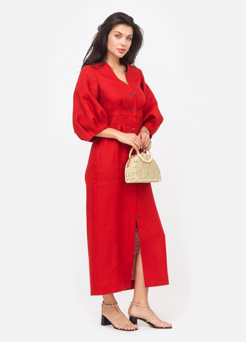 Червона повсякденний сукня міді з пишними рукавами червона футляр MORANDI однотонна