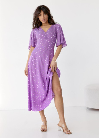 Фіолетова відвертий сукня-міді з короткими розкльошеними рукавами - фіолетовий Lurex