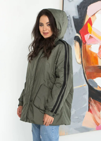 Оливковая (хаки) демисезонная удлиненная куртка женская демисезонная SK
