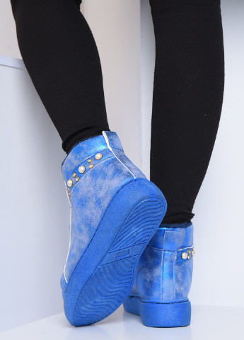 Зимние ботинки женские зима синего цвета сникерсы Let's Shop со стразами из искусственной кожи