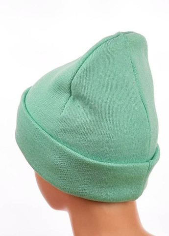 Женская вязаная шапка-бини с отворотом мятная STD loreen (271837719)