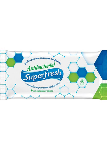 Вологі серветки Antibacterial 15 шт Superfresh (269254524)