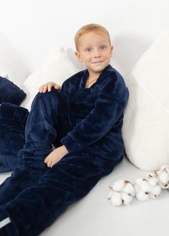Темно-синя піжама дитяча домашня махрова кофта зі штанами темно-синій Maybel