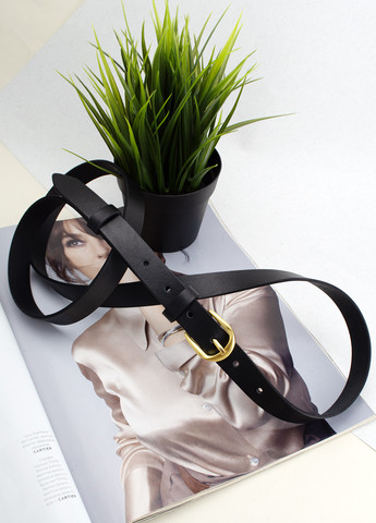 Ремень женский кожаный -2005 (125 см) черный с золотой пряжкой SF (259901165)