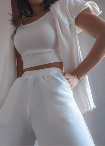 Аутфіт жіночий спорт костюм брюки+світшот+джогері білий Rocamoon (263064176)