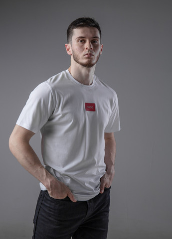 Белая кежуал базова футболка з лого hugo с коротким рукавом Vakko