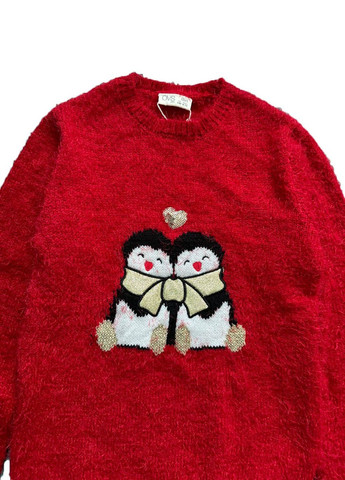 Червоний светр з новорічним мотивом OVS