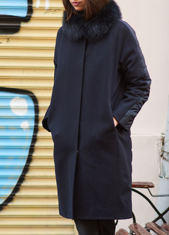 Темно-синее демисезонное Пальто кашемировое пуховик с натуральным мехом утепленная весна осень демисезон зима 7405 темно синее Actors