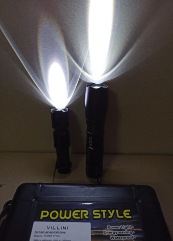 Ліхтарик ручний акумуляторний туристичний похідний - Набір ліхтарів 2 шт, 1800 Lm 3800 mAh + 200 Lm 1200 mAh, zoom Villini (275865763)