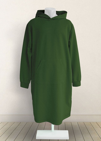 Темно-зелена повсякденний худі-сукня темно-зелена Malta однотонна