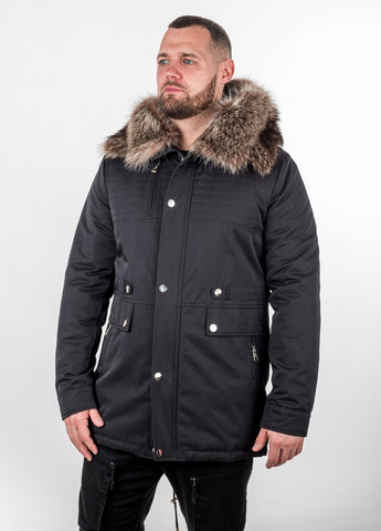 Мужская Куртка Парка с натуральным съемным мехом водоотталкивающая зима осень утепленная с капюшоном HUGO extra 1 черная Actors (258072274)