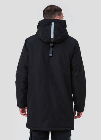 Черная зимняя удлиненная мужская куртка модель 23-2281 Black Vinyl