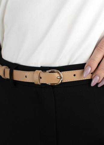 Ремень женский кожаный бежевый PS-2045 (115 см) под брюки с золотой пряжкой Puos (274236632)