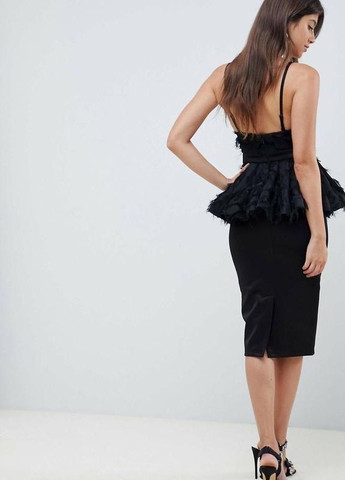 Чорна святковий, коктейльна, вечірня вечірня сукня міді з баскою Asos